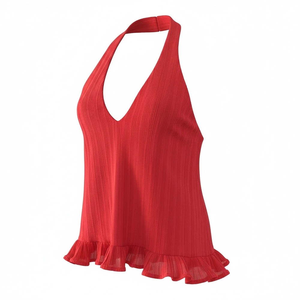 Flowy Ruffled Halter Tie Back Top-NWT